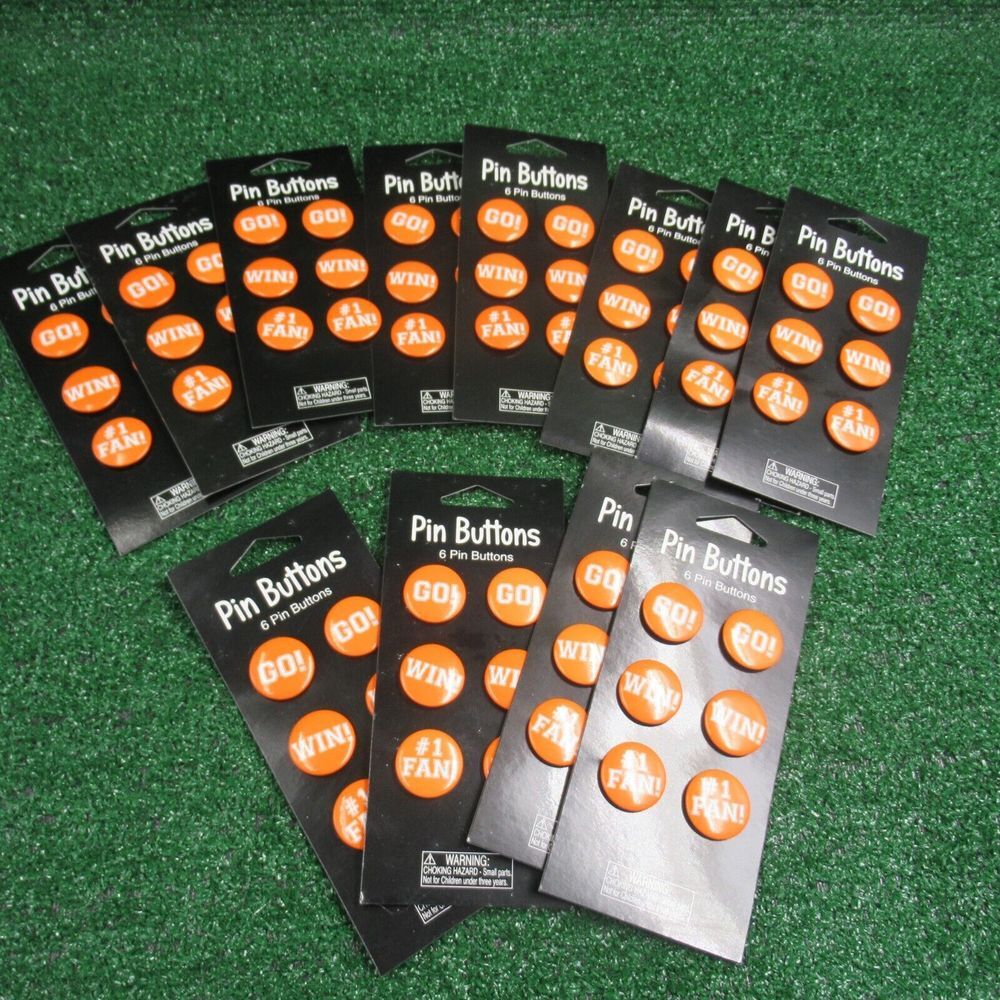 Pin Back Buttons Go Win #1 Fan Orange White Small Size 1 Inch Lot of 12 Sheets
